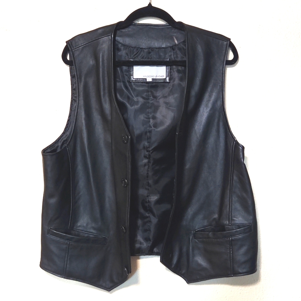 Wilsons Genuine Leather Black Vest Men's Large LIKE NEW! - Picture 12 of 13